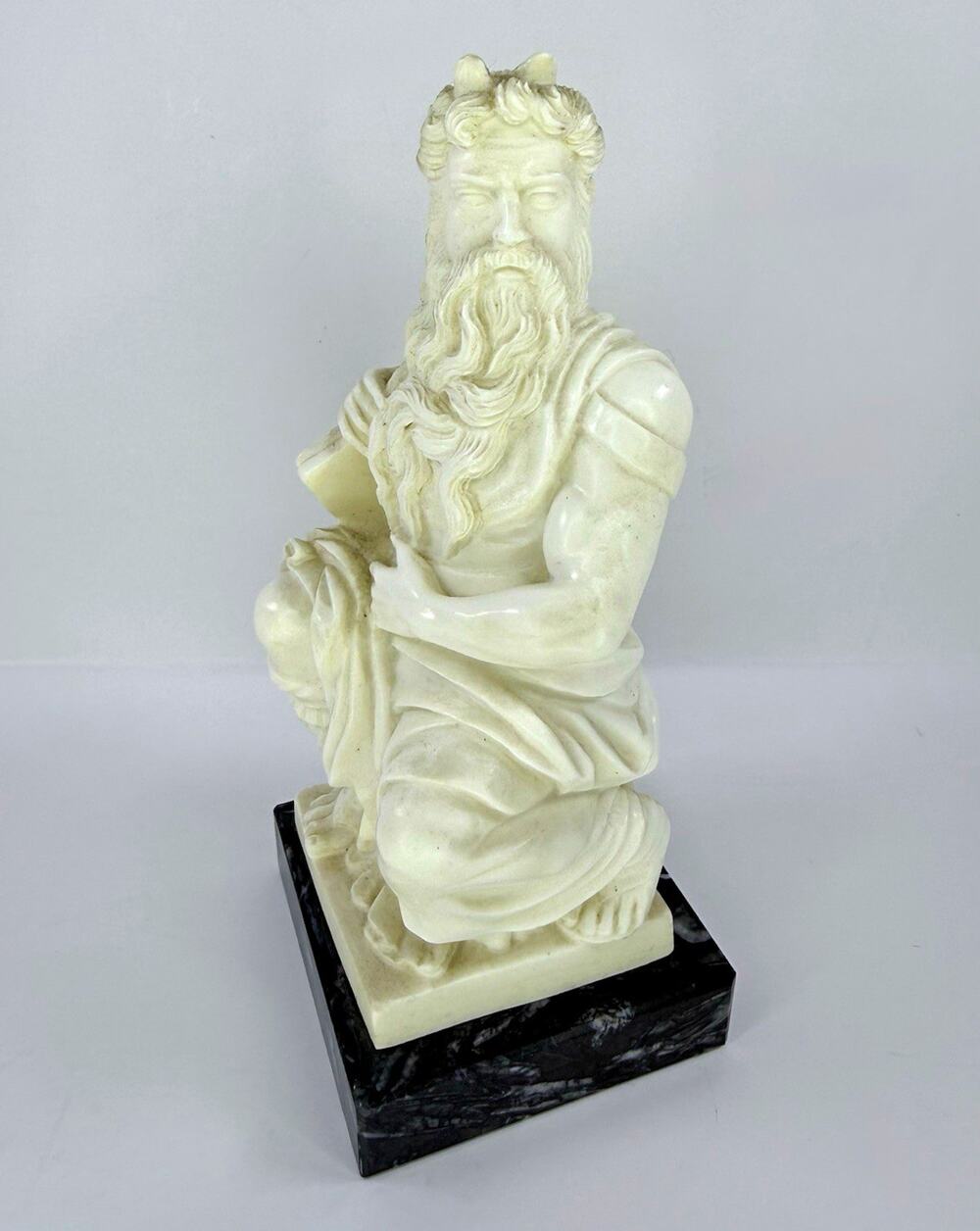 Vintage G. Ruggeri Horned Moses Alabaster Sculpture Marble Base Italy 6.5" H